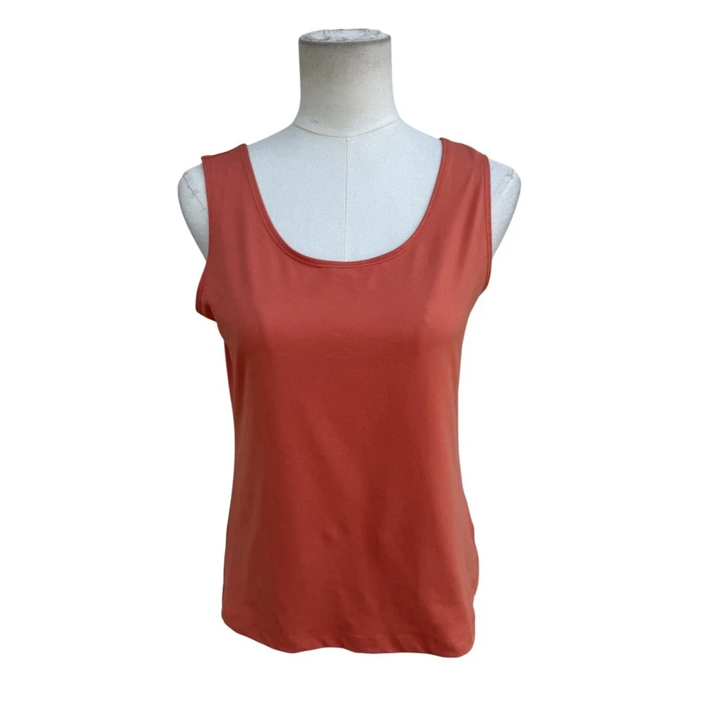 Chicos Travelers Tank Size 1 Coral Orange Stretch Knit Sleeveless Top